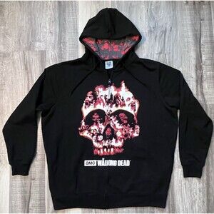 The Walking Dead AMC Zombie Skull Hoodie Mens 2XL Black Full-Zip Sweatshirt